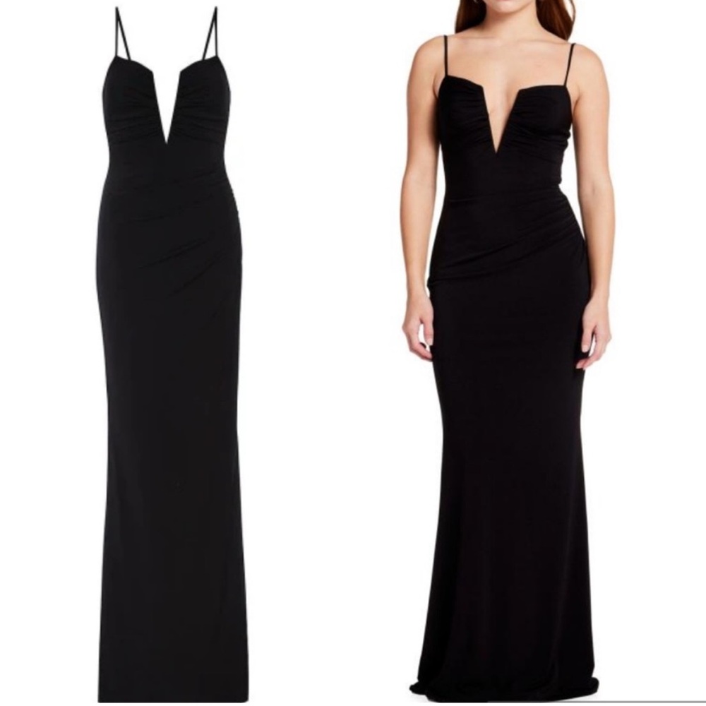 KATIE MAY Erykah Gown in Black v neck